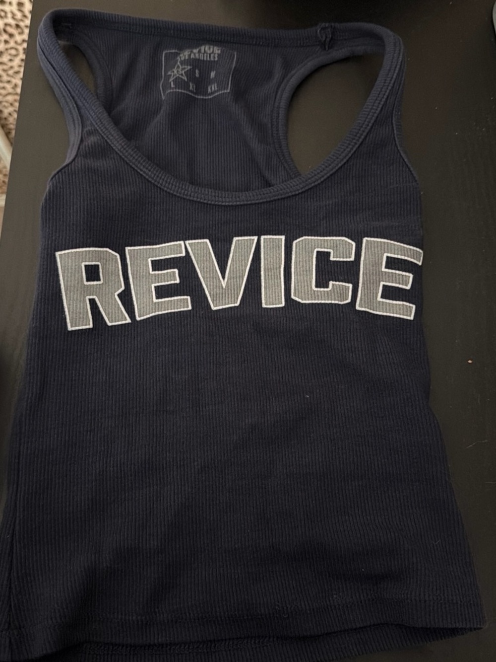 REVICE Navy Ribbed Logo Racerback Tank